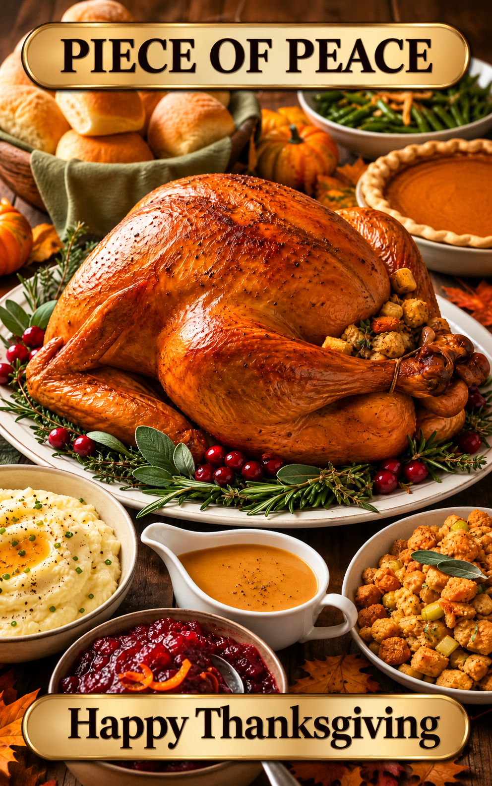 Roast turkey with Thanksgiving sides